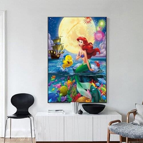 5d Diy Diamond Painting Disney Mermaid Full Square Round Cartoon Diamond Embroidery Cross Stitch Kits Painting Home Decor