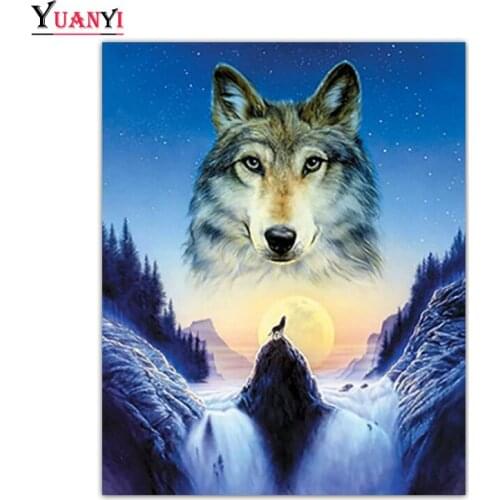DIY Diamond Embroidery Wolf Head Full Round Diamond Mosaic Animals Waterfall 5D Full Square Diamond Cross Stitch Home Decor