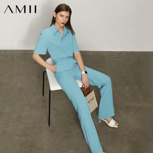 Amii Minimalism Summer Womens Pants Set Office Lady Elegant Blouse High Waist Wide Leg Pants Two Piece Set For Women 12140190