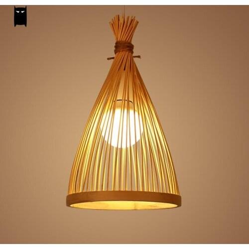 Bamboo Wicker Rattan Cage Pendant Light Fixture Asian Chinese Creative Japanese Style Lamp Suspension Luminaire Sushi Restaurant