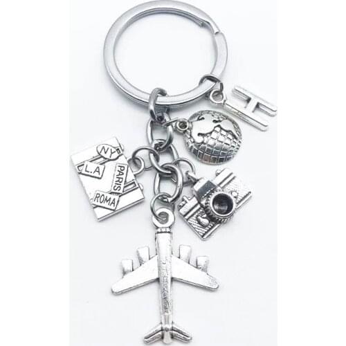 26-letter New Tour Around The World Aircraft Key Chain To The Earth Camera Small Pendant Keychain Commemorative Gift