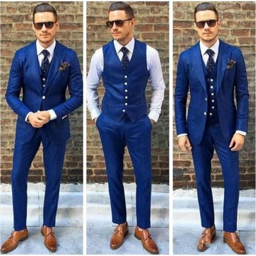 Designer Mens Suit Three Piece Two Buttons Wedding Tuxedos Slim Fit Custom Groom Formal Casual Suits(Jacket+Pants+Vest)