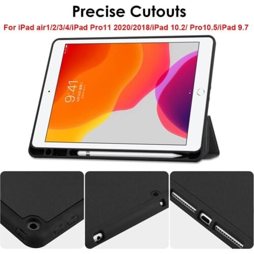 For ipad air4 10.9 2020 Protective Case ipad Pro11 2020 2018 with Pen Slot Soft Cover Leather Case For iPad 9.7 2017/2018 air1 2