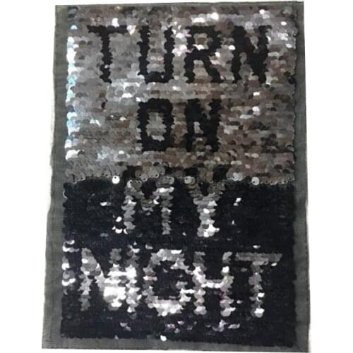 Reversible change color sequins Patches for clothing T shirt Women 25cm TURN ON MY NIGHT flip the double sided T-shirt Patch