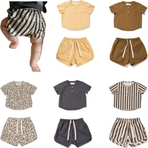 2pcs Toddler Boys Summer T Shirt and Shorts Matching Brand Design High Quality Fabric Kids Loose Tops K* Striped Tops