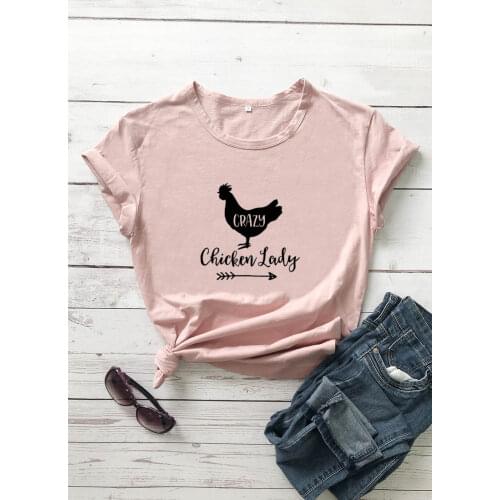 Crazy Chicken Lady Printed New Arrival Womens Summer Funny Casual 100%Cotton Farmer T-Shirt Mothers Day Gift Country Shirt