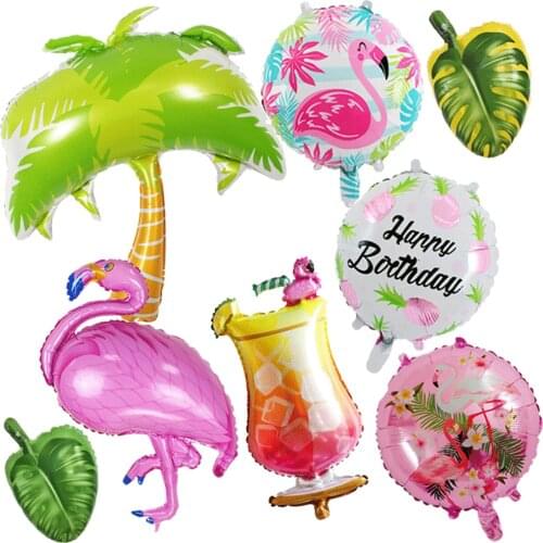 Hawaiian Round Flamingo Aluminum Foil Balloons Flamingo Wine Glass Leaf Ballon Birthday Party Decoration Baby Shower Supplies