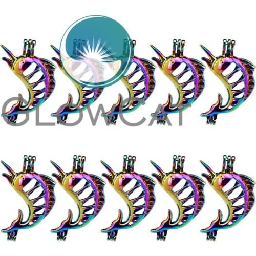 GLOWCAT 10x C203 Rainbow Color Long Mouth Fish Beads Cage Jewelry Making Essential Oil Diffuser Aroma Pearl Cage Locket Pendant