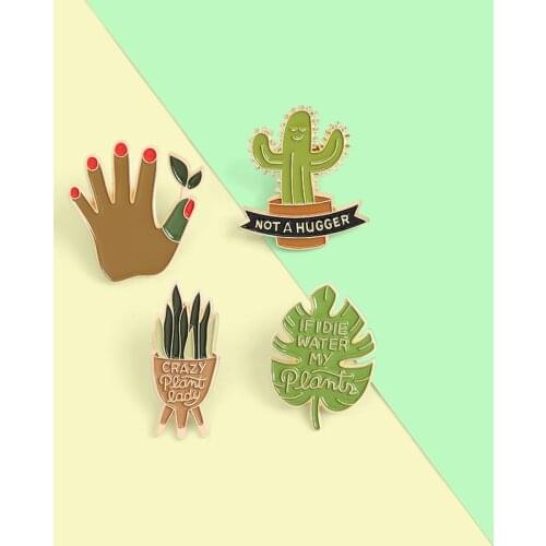 Interesting Enamel Pins Cute Cactus Aloe Green Plant Brooch Lapel Pin Badge Brooches Jewelry for Gifts for Friend Wholesale