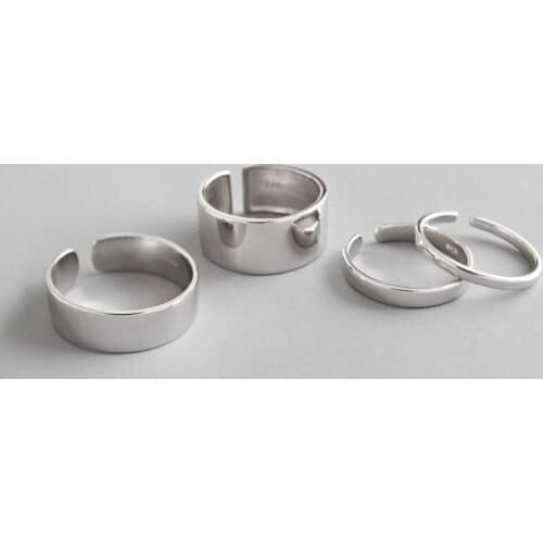 Korean Japan Style 925 Sterling Silver Female Minimalist Smooth White Gold Open Wedding Band Simple Silver Promise Lover Ring
