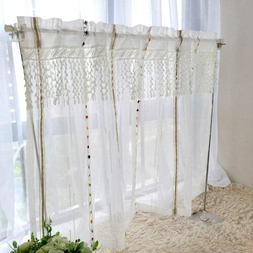 Rainbow Tassel Short Curtain for Kitchen Lace Coffee Half Curtain Tulle Colorful Vertical Stripes Roman Blinds Home Decor #VT