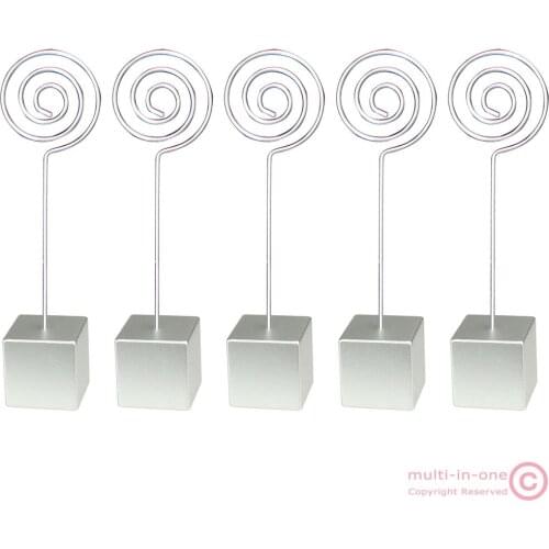 Lot 5pcs silver cube circle loop wire memo photo note card desk picture clip holders,personalized standing wedding place deco