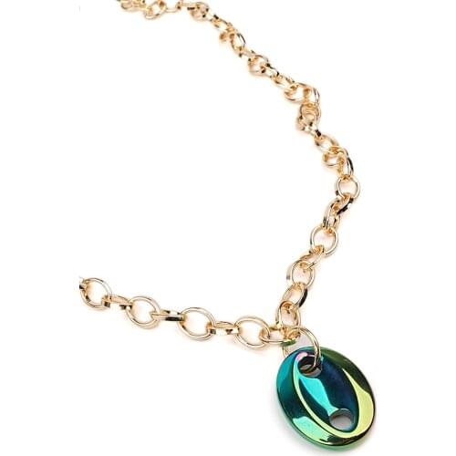 Marjin For Woman Necklace Button Shaped Hematite Natural Stony Gold Colored Chain Pendants Jewelry Gift Girl Birthday Party Gift