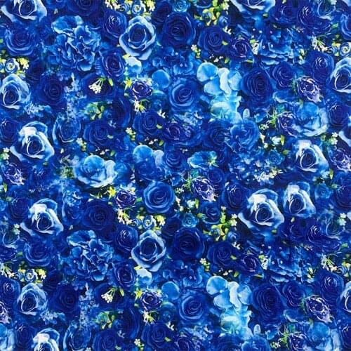 Cartoon Blue Rose Print 100% Cotton Fabric for Girl Clothes Hometextile Cushion Cover Curtain DIY