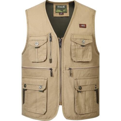 Men Multi-Pocket Waistcoat Fishing Vest Casual Fishing Vest Cotton Breathable Material Hunting Hiking Outdoor Vest Jacket