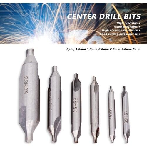 6Pcs Exquisite Quality HSS Combined Center Drills 60 Degrees Countersinks 1.0-5.0mm Hole Cutter Drill Bit Set Metalworking Tools