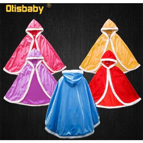 Winter Girls Hooded Princess Velvet Cloak Kids Elsa Anna Cape Christmas Halloween Toddler Sofia Rapunzel Aurora Cosplay Costume