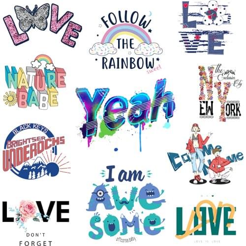 Letter Patches For Clothing Iron-On Transfers For Clothing Hippie Stickers On Clothes Heat Transfer Vinyl Thermal Fashion Badges
