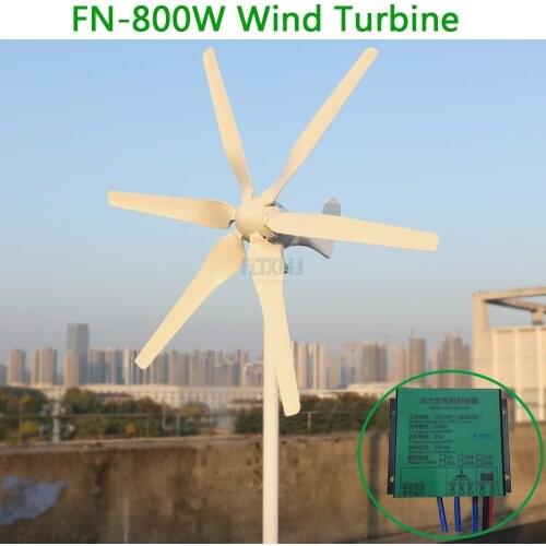 New 3 phase AC 12v 24v 800w Horizontal wind turbine generator with 6 blades and free 12v 24v AUTO controller for home use