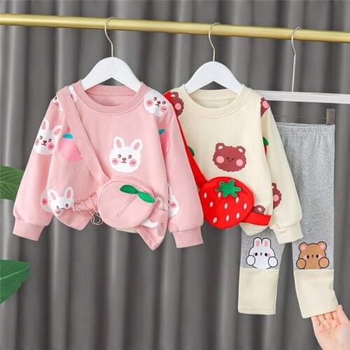 2021 Autumn Girls Clothing Sets Toddler Girls Bag Sweatshirt Coats Pants Tracksuit For Kids Cartoon Clothes Set Baby Outfits