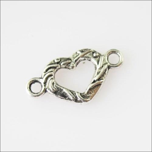 60 New Flower Heart Connectors Tibetan Silver Tone Charms Pendants 8.5x16mm