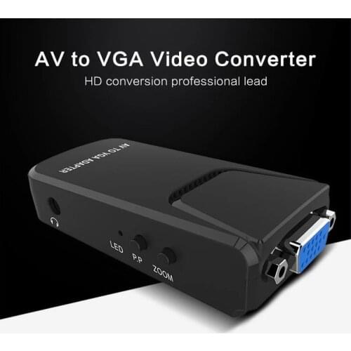 RCA CVBS Composite AV To VGA Video Converter Audio Adapter for DVD/VCD/Webcam/set-top Box To VGA TV / Projector/ Monitor AV2VGA