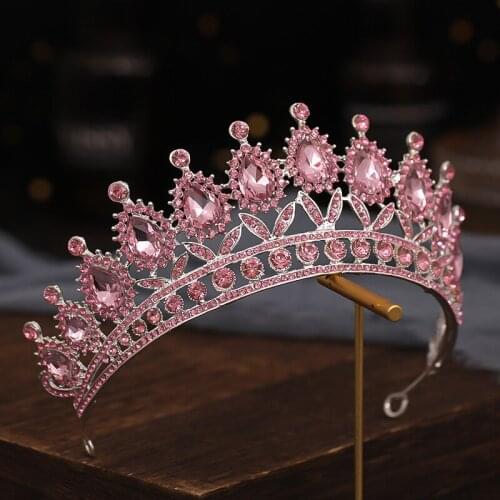 Pink Rhinestone Wedding Tiara Hair Crown Crystal Rhinestone Accessories Handmade Bridal Headband Women Party Headpiece