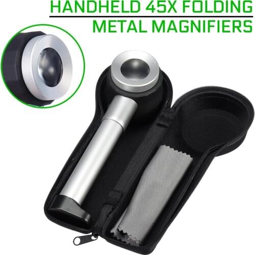 45X Handheld Folding Metal Magnifiers Linen Tester Cloth Thread Counter Magnifier Magnifying Glass With Light Calibration