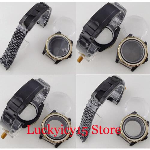 Gold Coated Black 40mm Automatic Watch Case fit NH35A NH36 Sapphire Crystal ScrewBack Sapphire Crystal