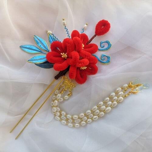 Handmade Twining Flower Hair Sticks Chinese Hanfu Hairpin Hair Stick Clip Women Girls Craft Long Pearl Tassel Hair Accessories