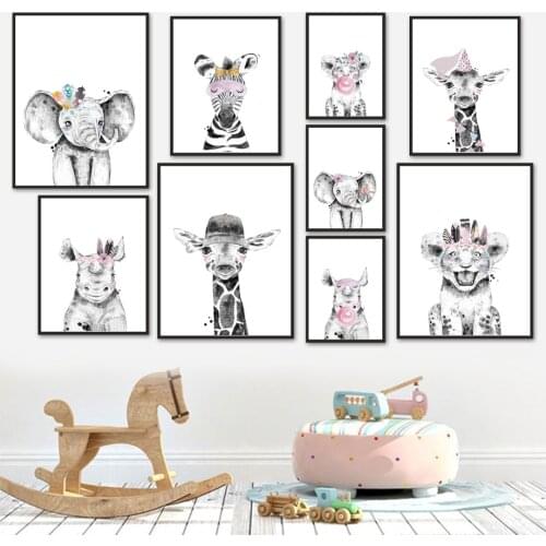 Elephant Zebra Lion Tiger Giraffe Rhino Leopard Wall Art Canvas Painting Nordic Posters And Prints Wall Pictures Kids Room Decor