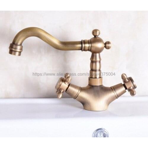 Basin Faucets Antique Brass Bathroom Sink Faucet 360 Degree Swivel Spout Double Cross Handle Vanity Sink Mixer Tap Nnf245