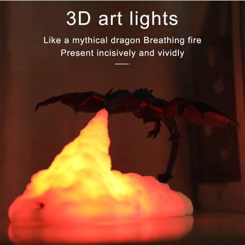 3D Printed LED Fire Dragon Lamps Night Light Rechargeable Mood Soft Light For Bedroom Kid Room Bedroom Camping Hiking Decoration