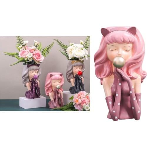 Vinyl Girl Blowing Bubbles Succulent Cactus Planter Pot, Decorative Garden