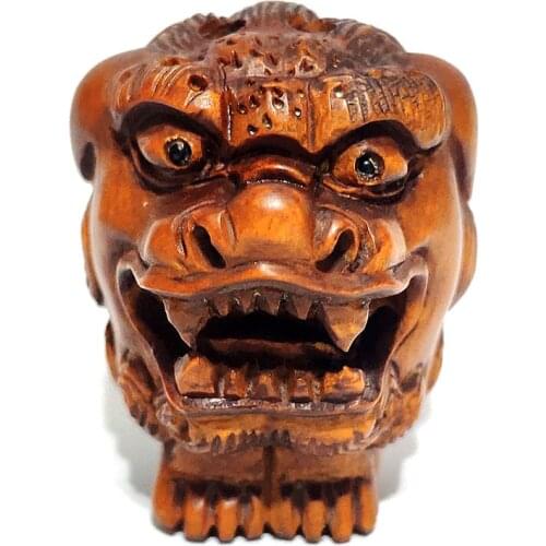 Y7082 - 2" Hand Carved Boxwood Netsuke : Foo Dog