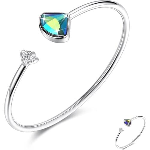 ZEMIOR 925 Sterling Silver Bangle For Women Austria Crystal Adjustable Cuff Bracelet Party Fine Jewelry Gift The New Listing