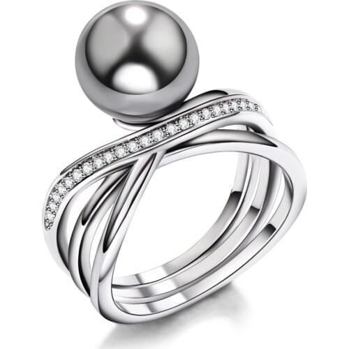 Rings with Gray Pearl for women Leaf Trendy jewellery anel anillos aneis bagues femme statement jewelry dropshipping