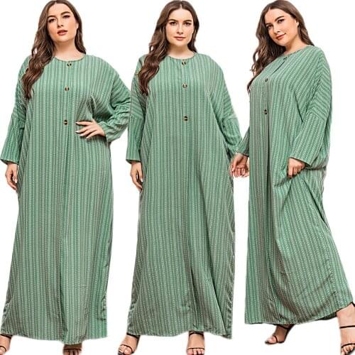 Kaftan Abaya Muslim Women Stripe Maxi Dress Loose Oversize Caftan Turkish Dubai Jilbab Batwing Sleeve Long Gown Party Robe Islam