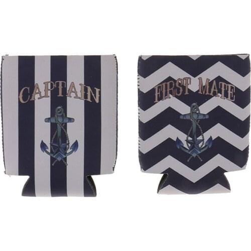 1 Pair Stubby Beer Bottle Tin Can Cooler Sleeve Holder First Mate Captain Anchor