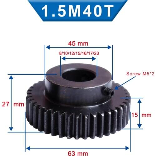 1 Piece 1.5M40T Spur Gear Bore 8/10/12/15/16/17/20 mm pinion gear Low Carbon Steel Material High Quality gear wheel for motor