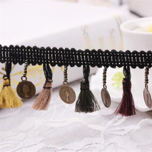 1Yards/Lot Copper Tassel Lace Ribbon Fabric Silk Tassel Fringe Trim Handmade Sewing Clothes tassels for jewelry diy Accessories