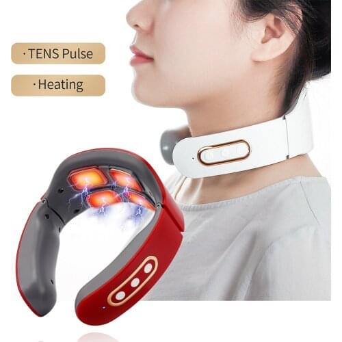 4-Zone Neck Massager TENS Pulse Cervical Vertebra Relaxation Infrared Heating Massage Six Heads Hammer Kneading Vertebra Impulse