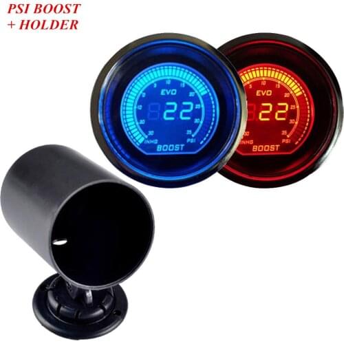 EE support 2" 52mm Car styling Clock Blue/Red LED Light PSI Turbo Boost Gauge Vacuum Meter + Pod Holder Automotive Accessories