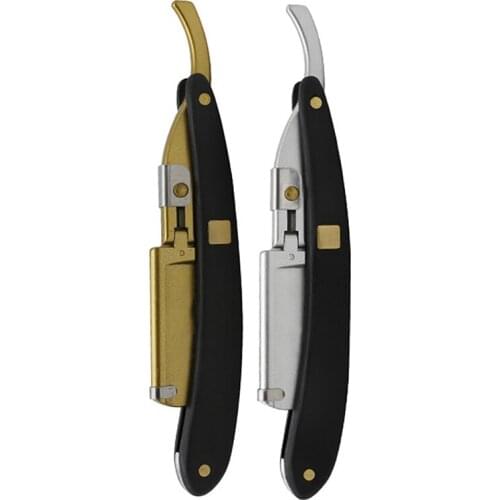 Ebony Men Shaving Barber Tools Manual Blade Razor Shaving Head Stainless Steel Scraper Vintage Folding Knife Holder