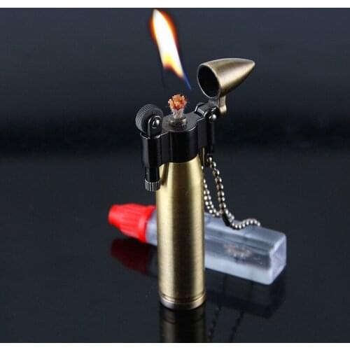 Bullet Flint kerosene Lighters Metal Grinding wheel Oil Keychain Lighters Cigar Cigarette Lighter Gadgets For Men