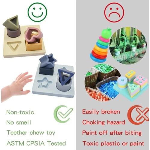 Baby Stacking Building Blocks Silicone Teething Squeezing Shape Sorter Puzzle Montessori Sensory Toys for Babies Toddler