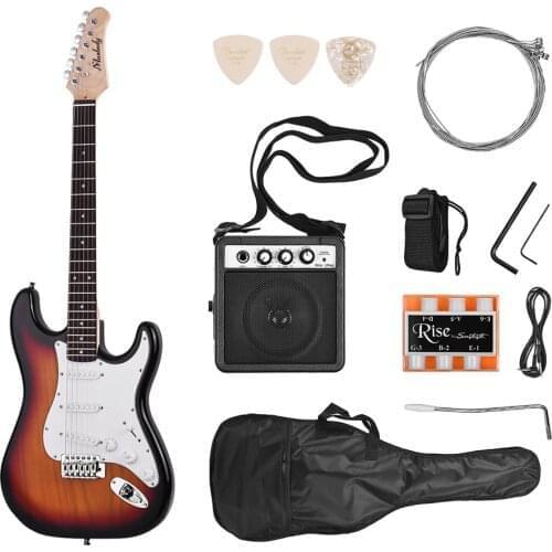 Muslady Electric Guitar Solid Wood Body Maple Neck 21 Frets 6 String & Speaker Pitch Pipe Guitar Bag Strap Picks Guitar Parts