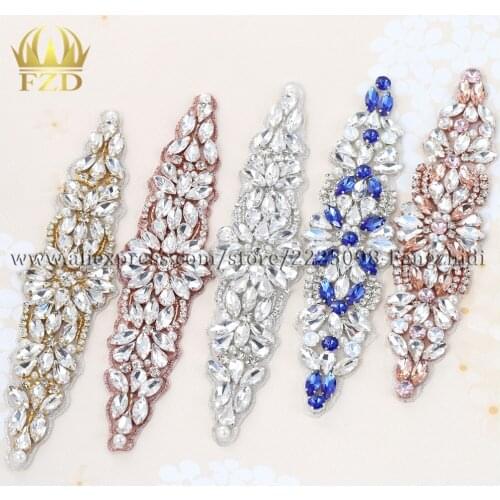 FANGZHIDI (1 piece) Fashion Hotfix Crystals Rhinestone Applique beaded for Garment Dresses Wedding Bridal sashes
