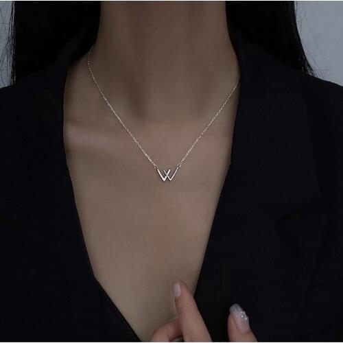 Hot Sale925 Sterling Silver Shiny W Letter Necklace Female With Zircon Choker Party Gift Fashion Jewelry For Women SNK027