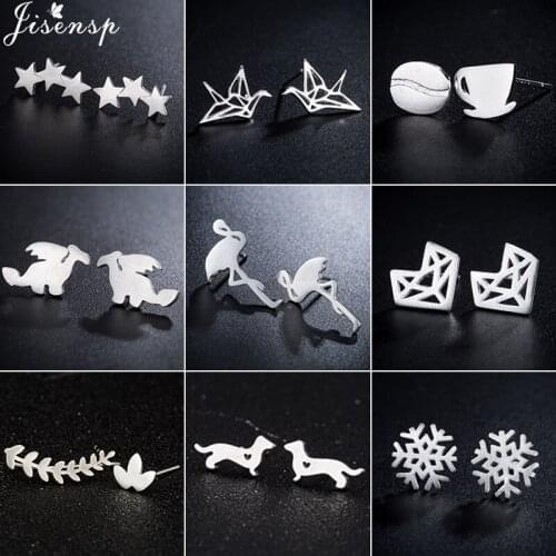 Jisensp Trendy Animal Stud Earrings for Women Earings Fashion Jewelry Boho Simple Birds Star Leaf Earrings Christmas pendientes